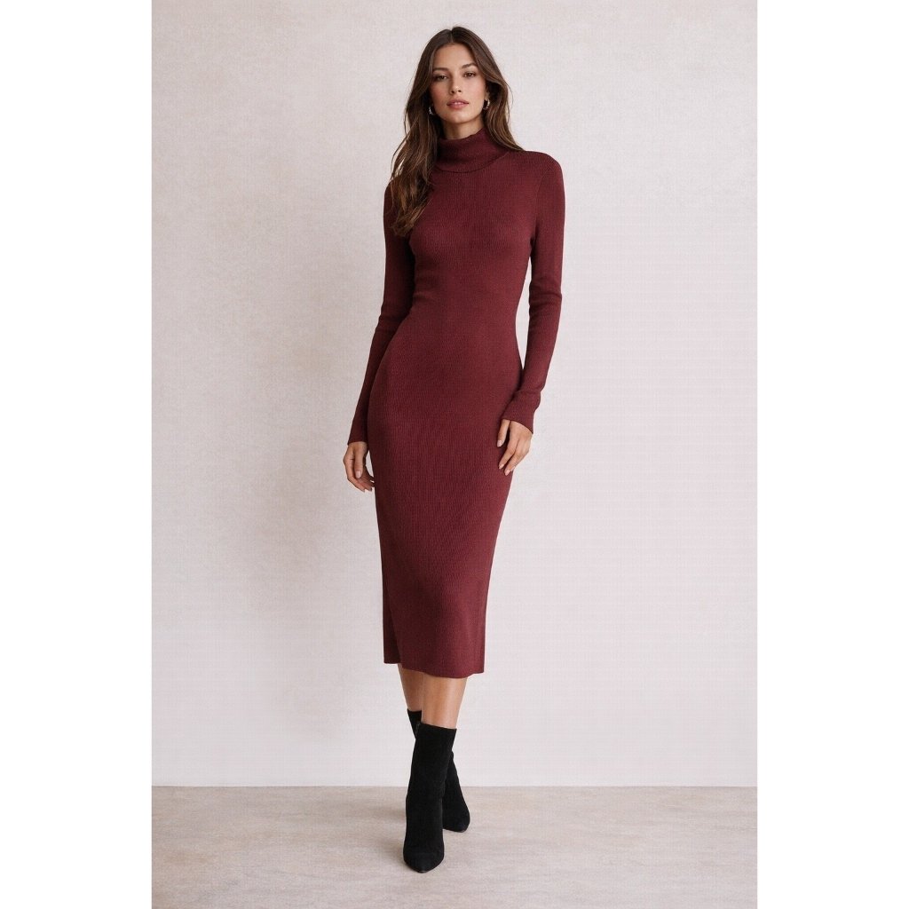 Reformation Ribbed Knit Midi Dress Wine Red Size Xs